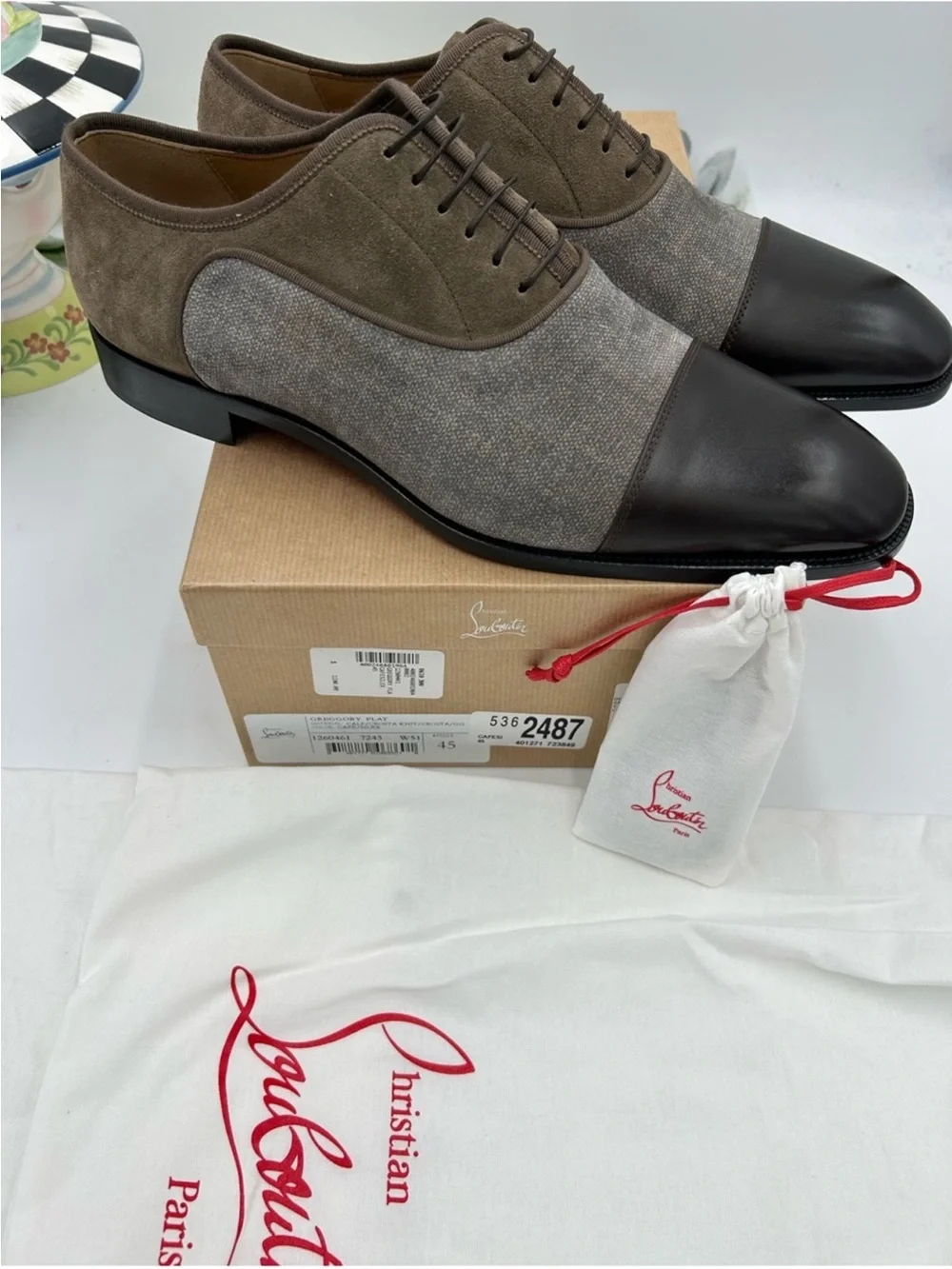 Men’s Christian Louboutin, Greggo leather/fabric, Oxford size 45 made in Italy